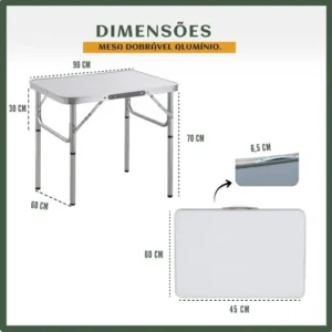 Mesa Dobrável Vira Maleta Alumínio Com Alça Portátil 90x60cm Para Camping Pesca Jardim Área Externa Ou Interna Salão De Festas Gourmet Cor Branco - Imagem 7
