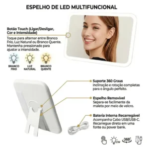 Maleta Maquiagem Profissional Com Espelho Led Divisórias - Imagem 3
