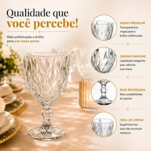 Jogo de 6 Taças De Vidro Diamond Cristal 330ml 6 Peças Wow World Of Wonders - Imagem 4