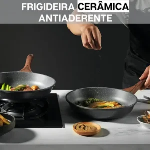 Frigideira Cerâmica Antiaderente Grande 24cm Para Fogão A Gás Indução Cooktop Panela Frita Sem Óleo Não Gruda Profissional Moderna Mix - Imagem 3