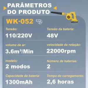 Soprador Portátil De Folhas Aspirador 2 Baterias 48v Bivolt - Imagem 4