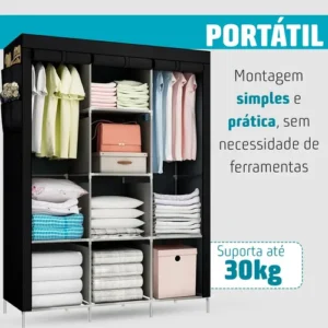 Guarda Roupa Dobrável Organizador Colmeia Preto 8 Prateleiras IRSINA - Imagem 12