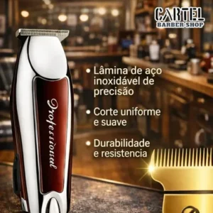 Máquina Profissional Cortar Cabelo E Barba Acabamento Sem Fio Prateado Com Marrom Bivolt 110/220 Cartel Barber Shop - Imagem 9
