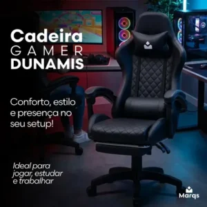 Cadeira De Escritorio Gamer Ergonômica Dunamis Preta Marqs Home Reclinável 180kg Resistente Giratória Confortavel Computador - Imagem 3