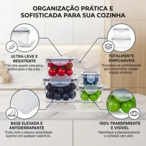 Conjunto 4 Potes Hermeticos Transparente Vasilhas Plasticas - Imagem 5
