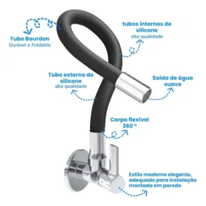 Torneira De Cozinha Gourmet Parede Flexível Preta 1/4 Volta - Imagem 2