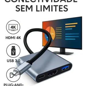 Adaptador Conversor Usb 3.0 Tipo C Para Hdmi 4k 3 Em 1 - Imagem 5