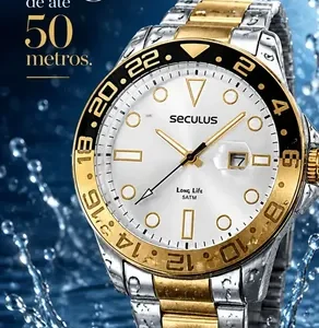 Relógio Seculus Masculino Bicolor Prata Com Dourado Aço Inox Elegante Executivo Luxo Moderno A Prova D'água Original - Imagem 4