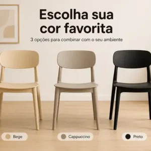 Kit 4 Cadeiras Sala Jantar Pretas Empilháveis Modernas - Imagem 4