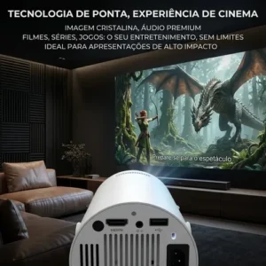 Projetor Portátil Cinema Smart Android 12 Premium WiFi 5G Bluetooth 2GB RAM 16GB Suporta Full HD e 4K Giro 180° Hypefull Série HY300 Homologado Anatel Bivolt - Imagem 11