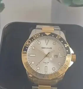 Relógio Seculus Masculino Bicolor Prata Com Dourado Aço Inox Elegante Executivo Luxo Moderno A Prova D'água Original - Imagem 2
