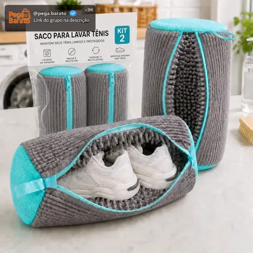 Kit 2 Sacos Para Lavar Tênis E Sapatos Em Máquina De Lavar – Saco Telado Anti-Impacto Com Fechamento Em Zíper