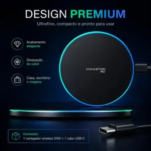 Carregador Turbo Rápida 20w Com LED Preto Base Wireless Universal Para Celular iPhone Samsung Xiaomi Android Turbo Compacto Mesa Pitia - Imagem 7