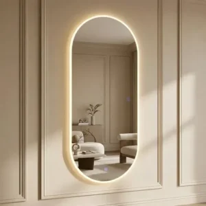 Espelho Lopazzi Orgânico 90x40cm Lapidado Luxo Moderno Oval 90x40cm Suporte - Imagem 6