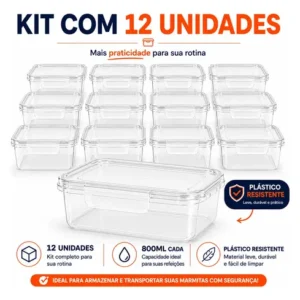 Kit 12 Potes Marmita Com Trava Lateral Freezer Microondas - Imagem 5