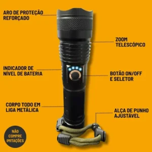 Lanterna Tática T9 Led Usb Recarregável Alto Brilho Potente Mais Forte Do Mundo Zoom Brielli Home - Imagem 8