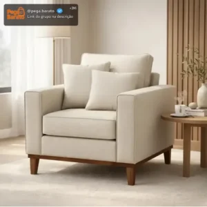 Poltrona Beny Luxo Pes Madeira Linho Reforçada Sala Quarto - Imagem 1