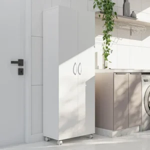 Armário Alto 2 Portas Para Lavanderia Suporte Vassoura Com Rodízios Multiuso Com 5 Prateleiras- V4 - Imagem 3