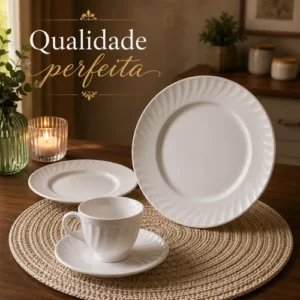 Aparelho De Jantar E Chá Jogo 16 Peças Vidro Branco Completo - Imagem 3