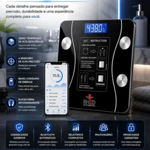 Balança Digital Bioimpedância Profissional smart imc 180kg Bluetooth Corporal Aparelho Alta Capacidade aplicativo App para Android e para IOS Balança De Banheiro Academia - Imagem 5