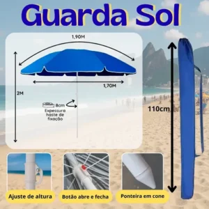 Guarda Sol 2 Mts Articulado Grande Proteção Solar Verão - Imagem 4