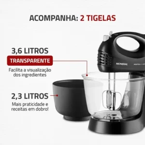 Batedeira Prática B-45-b 2 Tigelas 400w Preta Mondial Cor Preto Frequência 60 - Imagem 4