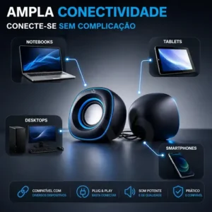Caixa Caixinha De Som Computador Pc Notebook Subwoofer Amplificada 6w Usb P2 Azul Voxo - Imagem 7