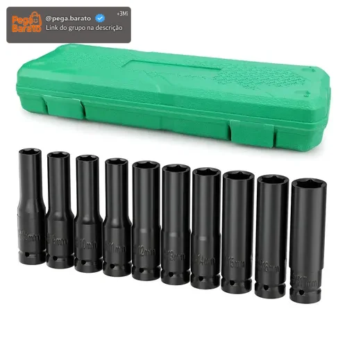 Jogo Soquete Longo Sextavado Impacto 1/2 8-24mm 10peças