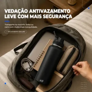 1000ml Garrafa Térmica Isolada A Vácuo Squeeze Aço Inox 304 para Água Gelada Esporte Academia com Alça e Bico Preto Sólar - Imagem 6