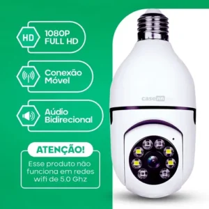 Kit 2 Câmeras Lampada De Segurança Ip Wifi Com Visão Noturna Interna Externa App Yoosee Espiã 360º Cor Branco Casenn - Imagem 5