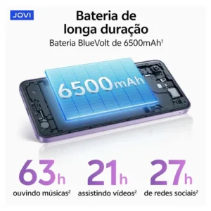 Smartphone Jovi Y21 128GB 8GB RAM (4+4GB RAM expansível) Câmera 50mp Bateria 6500mah - Preto - Imagem 3