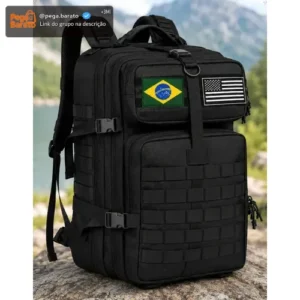 Mochila Tática 50l Masculina Militar Impermeável Reforçada Grande Para Viagem Camping Caça Pesca Com 2 Patch Bandeira Brasil Eua Cor Preta Forpak - Imagem 1