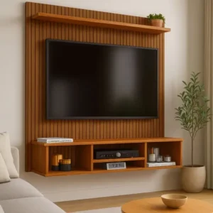 Painel Suspenso Everest TV Até 50" Cor Naturale MDP Design Ripado 3 Nichos - Imagem 3