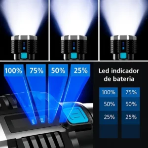 Lanterna Tática LED Militar 4 Leds Super Potente Alto Brilho Longo Alcance Recarregável USB Zoom Profissional Resistente Água Uso Tático Camping Emergência Uso externo Lanterna 4 Led Longa Autonomia - Imagem 3