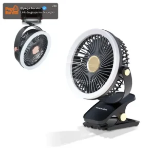Ventilador Portátil Recarregável 2400mah 5 Velocidades Led Cor Preto - Imagem 1