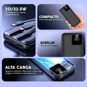 Carregador Portátil Power Bank Turbo 20000mah 22.5w universal para iphone samsung motorola xiaomi Com Display Digital DTimp - Imagem 8