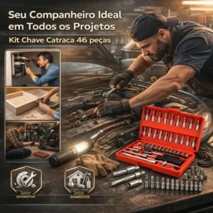Kit Chaves Ferramentas Jogo Fenda Philips Catraca Soquete Allen 46 Peças Com Maleta Completa Manual Ideal Mecânico Manutenção Casa Carro Profissional Resistente Portátil Compacto Quicko Vermelho - Imagem 5