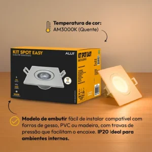 Kit 10 Spot Led Easy 7w 3000k Bivolt Embutir Quadrado Alut - Imagem 5