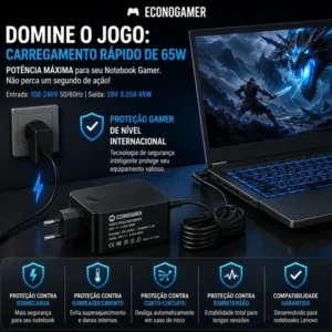 Fonte Carregador Notebook Compatível com Lenovo Ideapad S145 15api 81v70004br 330 81fe0002br Adlx65 Id S145 81v70008br 65w 320 80yh001br Bivolt Ipa-1450 3-15alc Ipa-145 20v 3.25a 110-220v Plug 4x1.7mm - Imagem 5