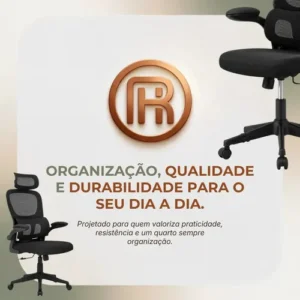 Cadeira Escritório Ergonômica Giratoria Reclinavel Olinda RSH500 Rishon Cor Preto Com Suporte Lombar Estofado Mesh - Imagem 8