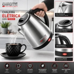 Chaleira Elétrica 1.8 Litros Em Inox Automática Aquecimento Rápido Segura - Imagem 3