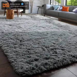 Tapete Decorativo Felpudo 2,00x1,50 Sala Quarto Escritório Cor Cinza Liso Pelo Alto Casa Laura Enxovais - Imagem 1