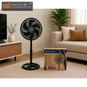 Ventilador Oscilante De Coluna Ventisol 30cm Turbo 6 Pás Preto - Imagem 1