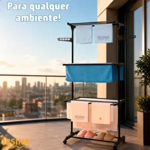 Varal Dobrável De Chão 3 Andares De Roupas Grande Com Rodinha Aba Lateral Retrátil Para Cabide Irsina - Imagem 10