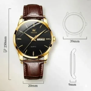 Relógio Social Masculino A Prova D'água Couro Olevs Luxo Marrom Dourado Preto - Imagem 3