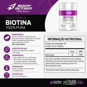 Biotina 100 Pura Bodyaction 45mcg 60 Caps Veganas - Imagem 5