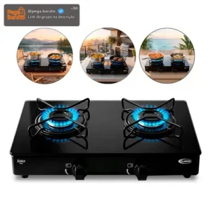 Fogão Cooktop De Mesa Portátil A Gás 2 Bocas Vidro Clarice - Imagem 1