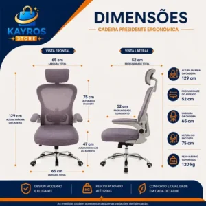 Cadeira De Escritório Presidente Office Giratória Ergonômica - Imagem 3