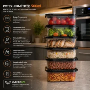 Kit 10 Potes 500ml Bpa Free Microondas Freezer Tampa Preta - Imagem 4