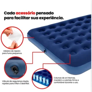 Colchão Inflável Casal Omega Azul 191x137x22cm Kit Reparo - Imagem 11